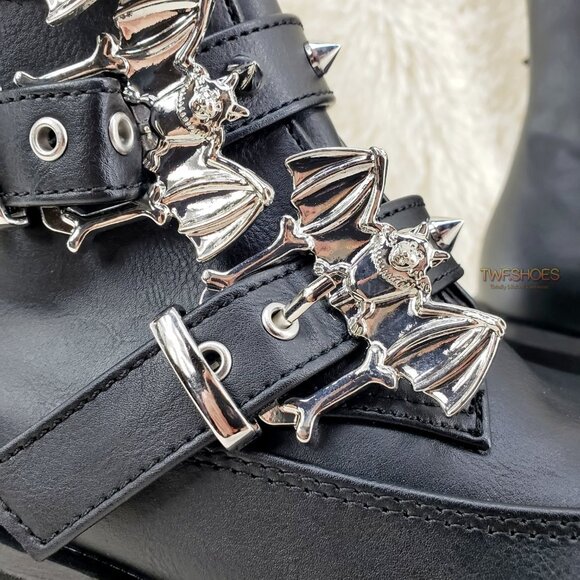 Ashes Bat Buckle 3.5" Platform Goth Punk Boots Restocked - Picture 12 of 12